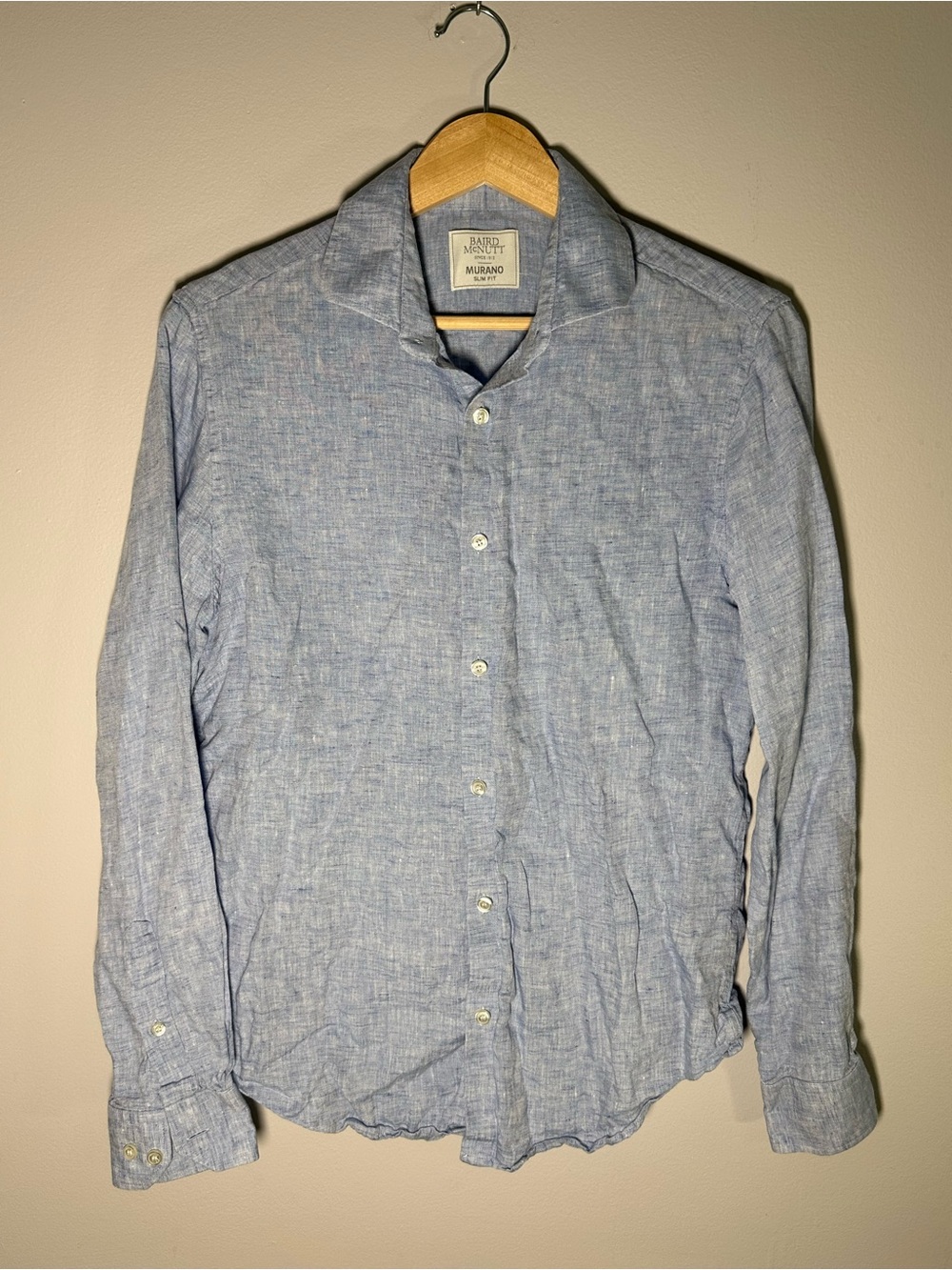 Baird McNutt X Murano Men's Light Blue Linen Button-Down Shirt Slim Fit Medium